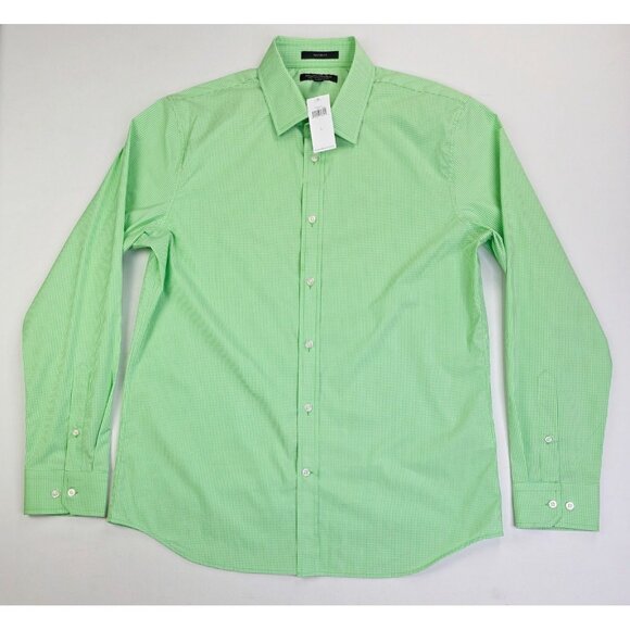Banana Republic Slim Flex Fit Size Large Mens Green White Check Tech Shirt NWT - Picture 1 of 11